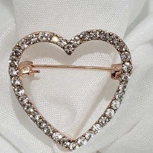 Heart And Rhinestone Pin / Brooch